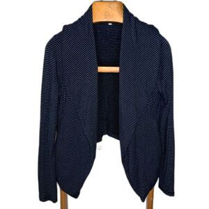 Lou & Grey Open Front Cardigan Blue and White Pinstripe